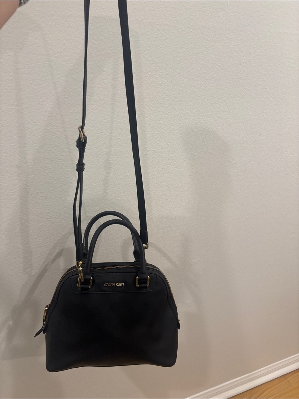 Calvin Klein Black Leather Dome Satchel with Gold Hardware - Picture 13 of 13